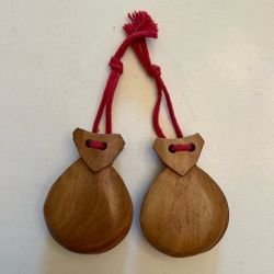 Vintage Hand Carved Wooden Castanets Folk Art 2.5" W x 3.5" L
