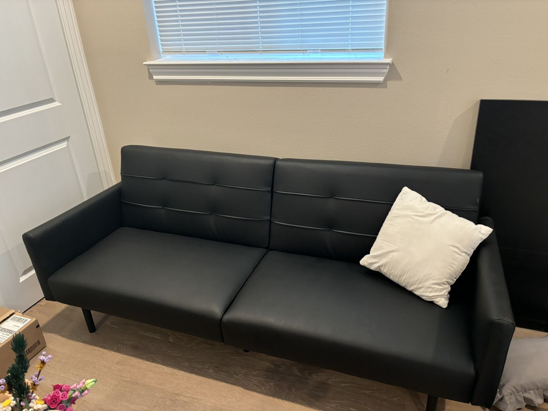 Black Leather Futon/Loveseat