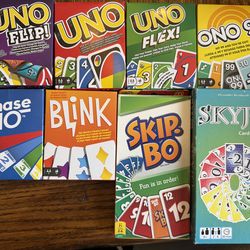 NEW Game Bundle - Uno (regular, Flip, & Flex), SkipBo, Phase10, Blink, SkyJo, & Ono 99