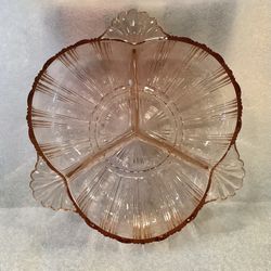 Antique Pink Depression Glass Separated Relish Nut Dish Art Deco $10
