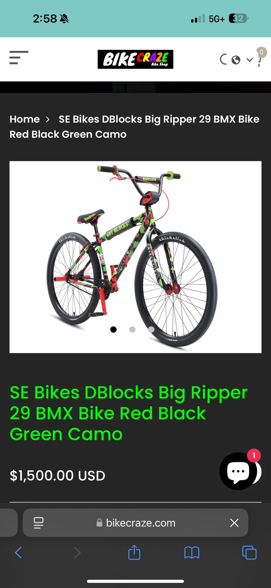 SE Bikes DBlocks Big Ripper 29 BMX Bike Red Black Green Camo