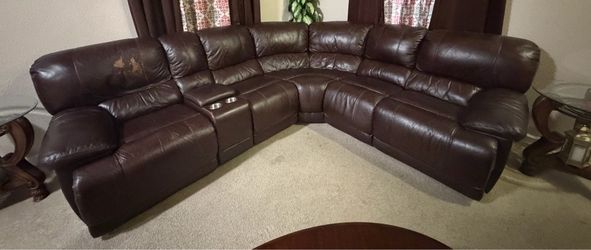 Leather sectional couch with electric recliners USB and phone chargers
