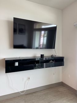 Floating LED TV Stand, 71 center storage
