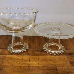 Set Of Candlewick Bowl & Plate Stand 