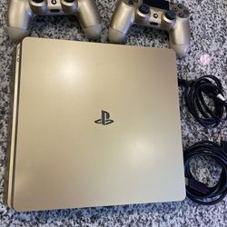 Sony PS4 PlayStation 4 Slim limited edition 1Tb Gold with 2 controllers and all cords plug and play