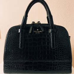 Kate Spade Crocodile Embossed Black Leather Shoulder Bag  (Like New)