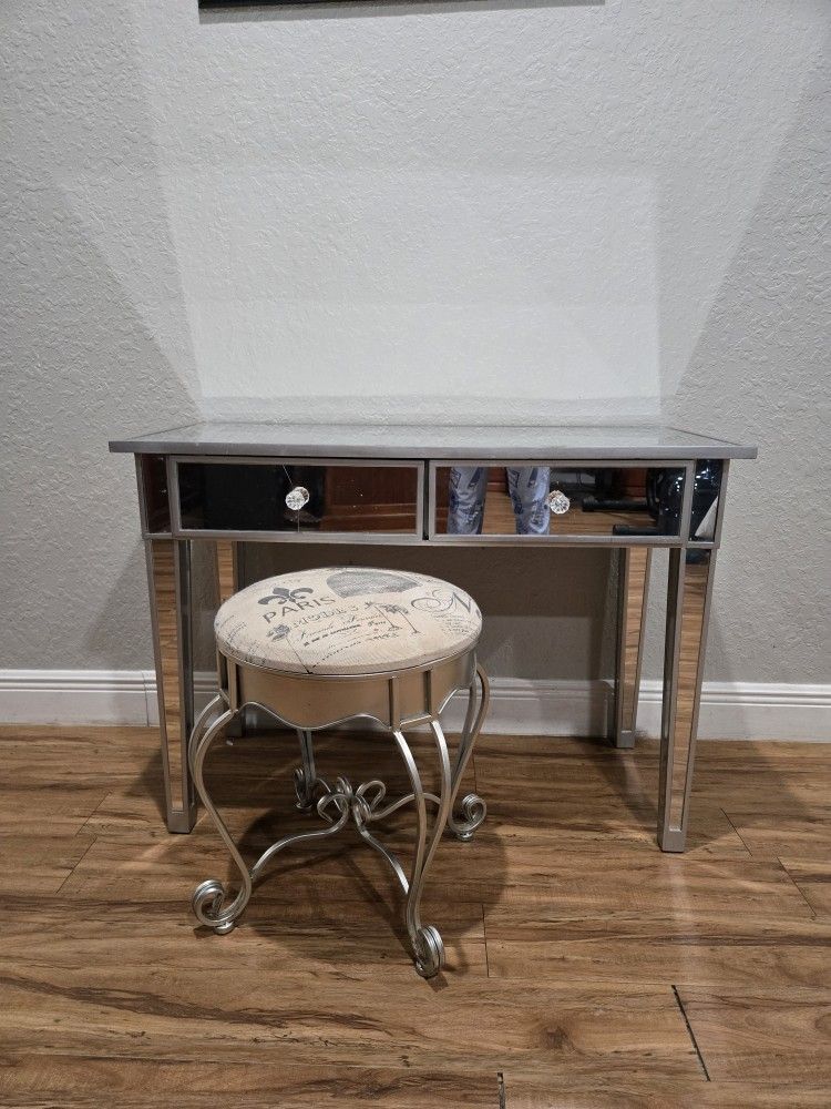 Mirror Vanity And Stool Used