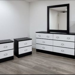 Dresser Whit Mirror And 2 Nightstands - Comoda Con Espejo Y 2 Mesitas De Noche 