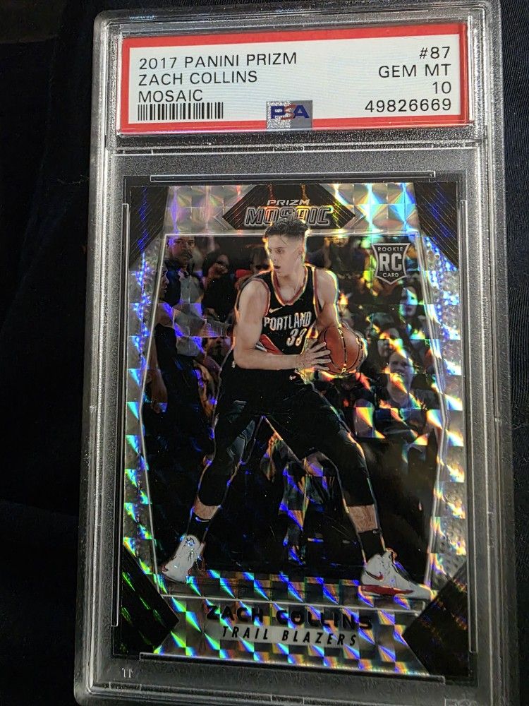 2017 Panini Prizm Mosaic #87 Zach Collins basketball card graded PSA Gem Mint 10.