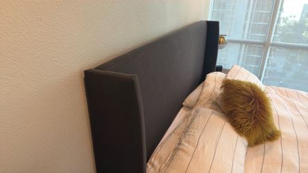 Black fabric upholstered king size bed frame