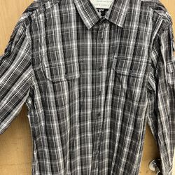 Marc Ecko Casual Button Down Long Sleeve Black Plaid Mens Shirt Size XL