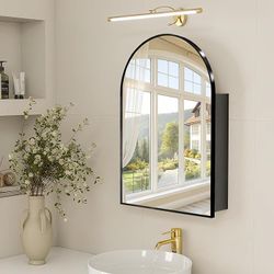 20x30”Bathroom Mirror with Storage,Arched Medicine Cabinet with Mirror,Medicine Cabinet Wall Mount,Black Bathroom Vanity Mirror with Storage,Adjustabl