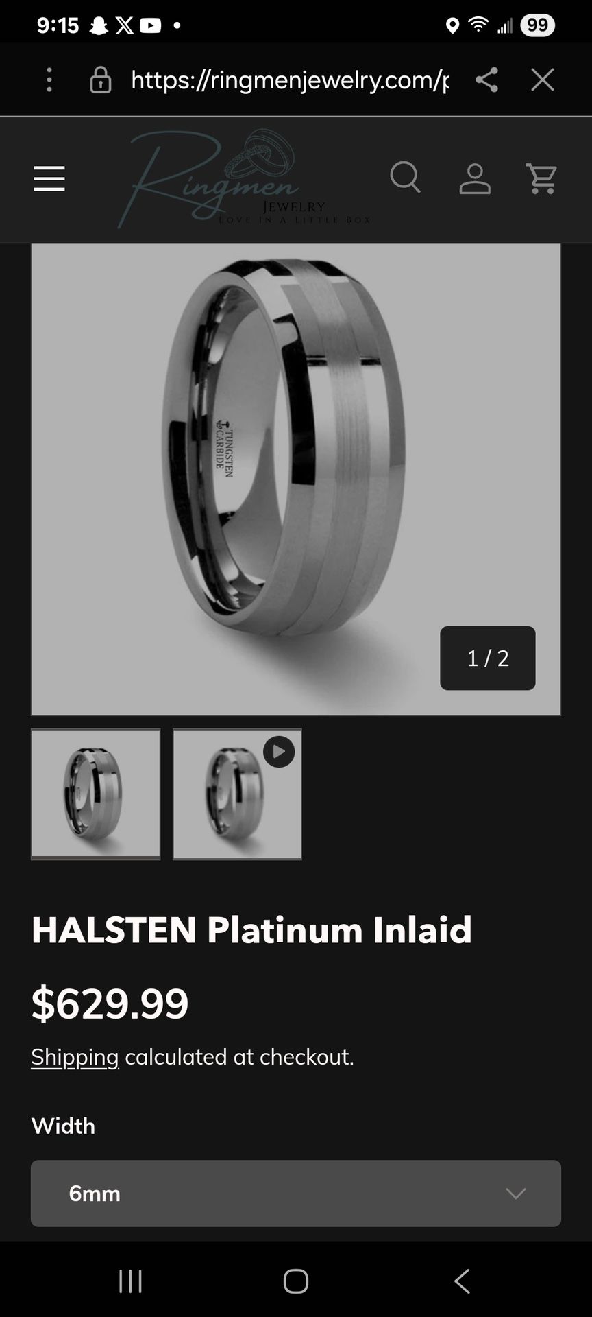 Men’s Halston Platinum Inlay Wedding Band 11.5