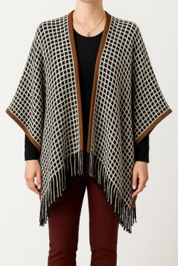 New La Fiorentina Oversized Ruana Wrap Shawl Poncho Fringe Grey Soft Warm Winter
