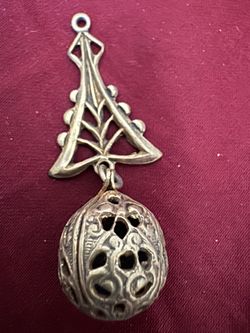 Vintage Metal Filigree Pendant with Hollow Ball Drop