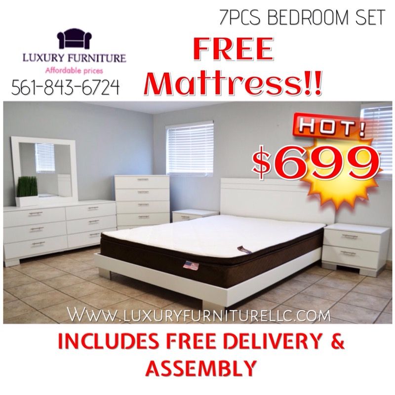 New white 7 pieces bedroom set