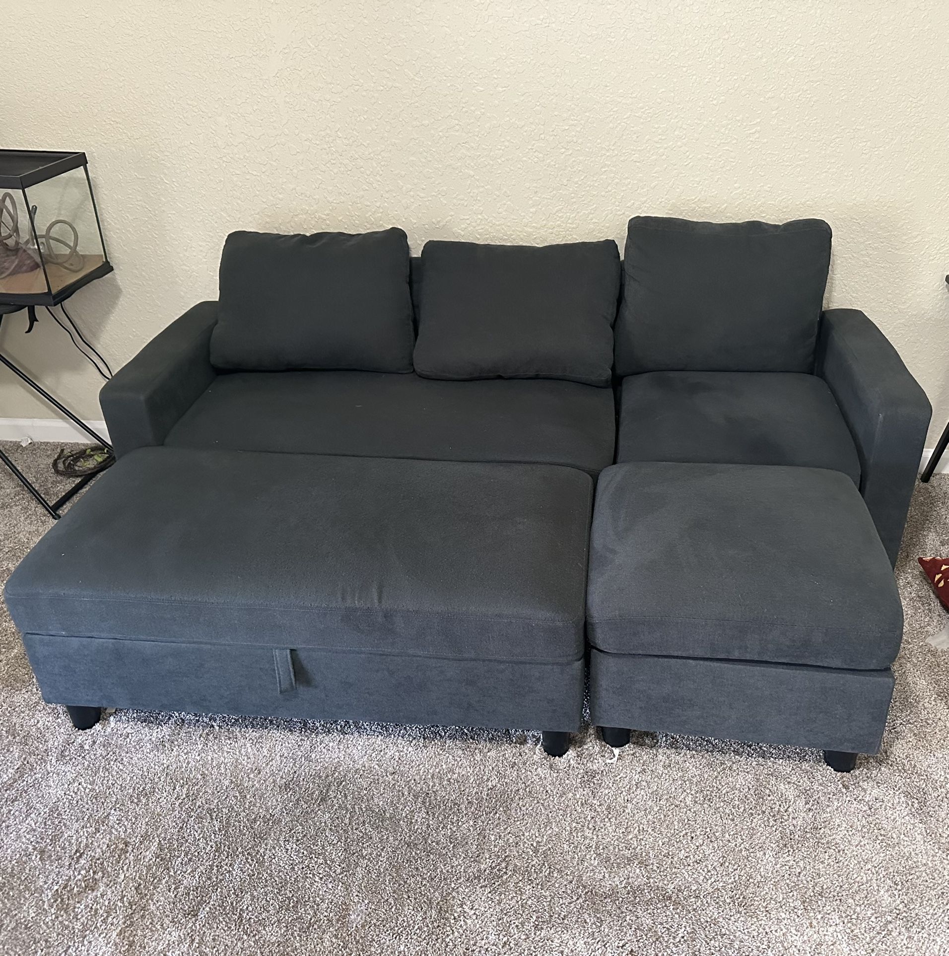 Comfy Blue Couch + 2 Ottomans - Great Condition!