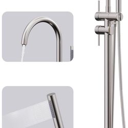 GIMILI Free Standing Tub Filler Bathtub Faucet Stand Alone Brushed Nickel  Brand GIMILI Color Brushed Nickel Material Brass Finish Type Brushed Number