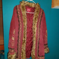 Genuine Leather & Suede Coat  Embroidered STUNNING 