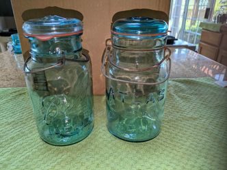 2 Quart Blue Vintage Ball & Atlas Canning Jars With Glass Lids, Seals And Bails