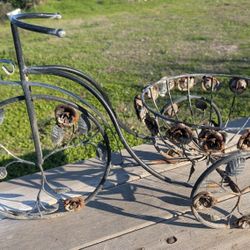 Vintage Iron Bicycle Plant Holder - Decorative Flower Basket with Rose Details 23"x15"

