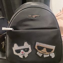 Karl Lagerfeld Black Backpack with Diamonds 