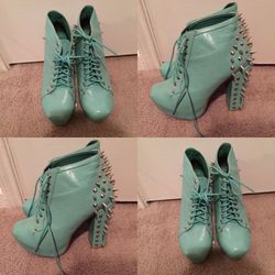 Mint spiked heel boots
