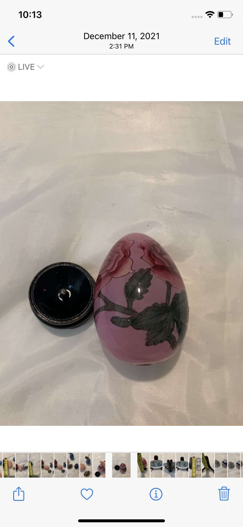 Vintage Porcelain Floral Egg With Wooden Stand Oriental Decor Curio Table 4” Inches With Stand