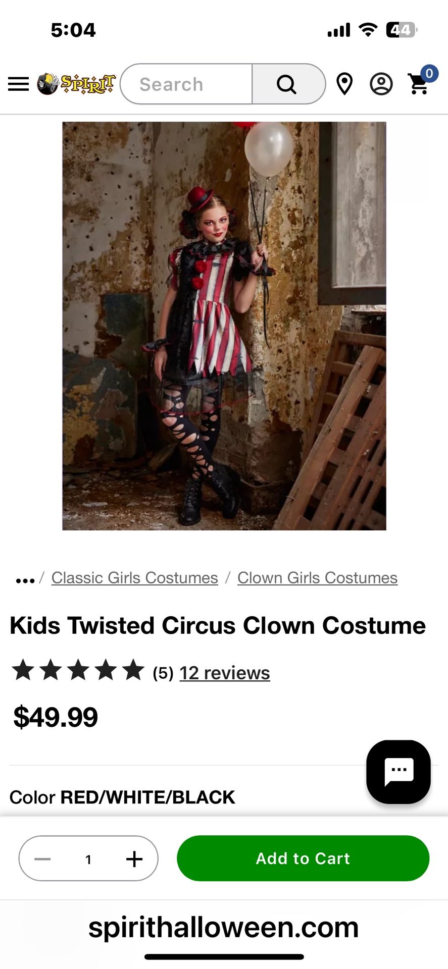 Spirit Twisted Clown Child Costume Size Small 6-7