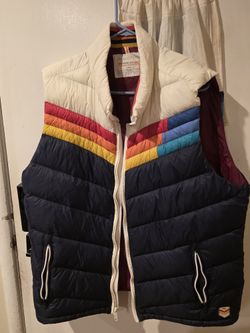 Marine Layer Archive Boreal Puffer Vest Men’s xl Sunset Colorblock $200 MSRP