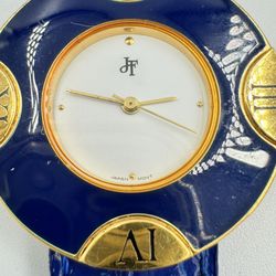 Jacques Farel Blue and Gold Ladies Watch Japan Movement Leather Strap Roman Numb