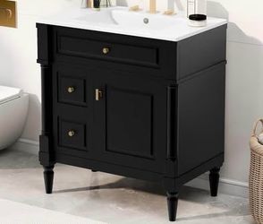 Assembled New Solid Wood Frame 30" Bathroom Vanity with Sink Freestanding Bathroom Cabinet