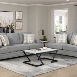 2PC Gray Sofa & Loveseat 