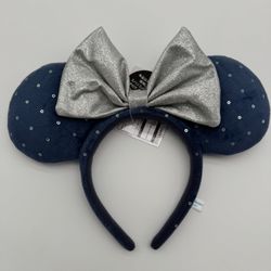 Tokyo Disney Resort Headband Minnie Ears Blue Silver Ribbon NEW