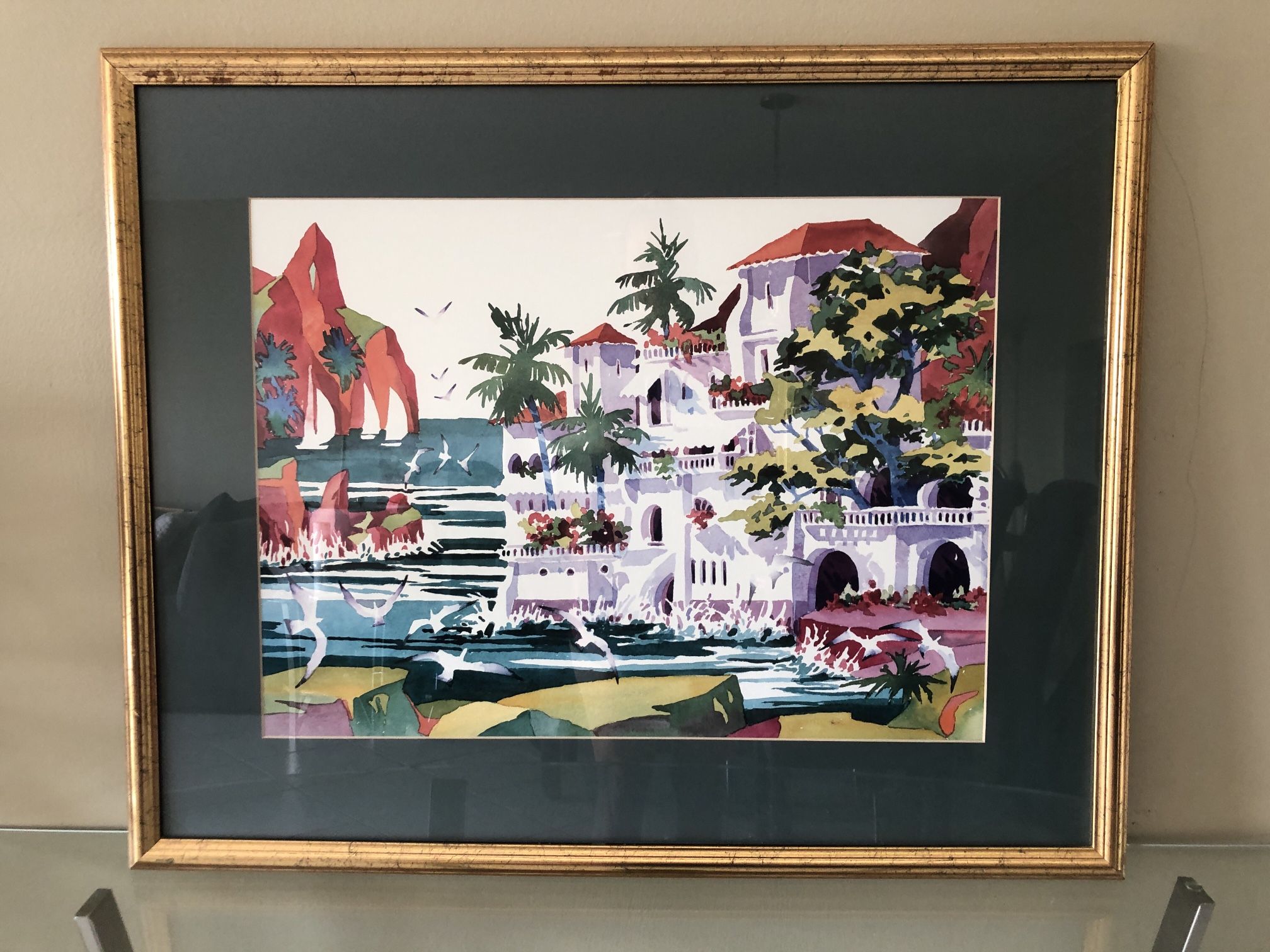 Beautifully Framed And Matted Ken Hawk Watercolor Print! 32”x26”