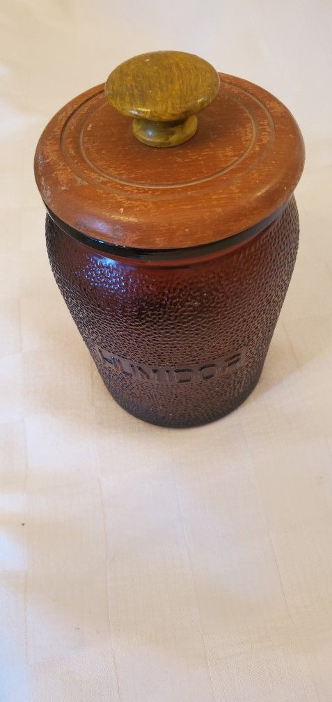 Vintage 1950's  Dun Rite Humidor Duraglas Amber Cigar Tobacco Jar.