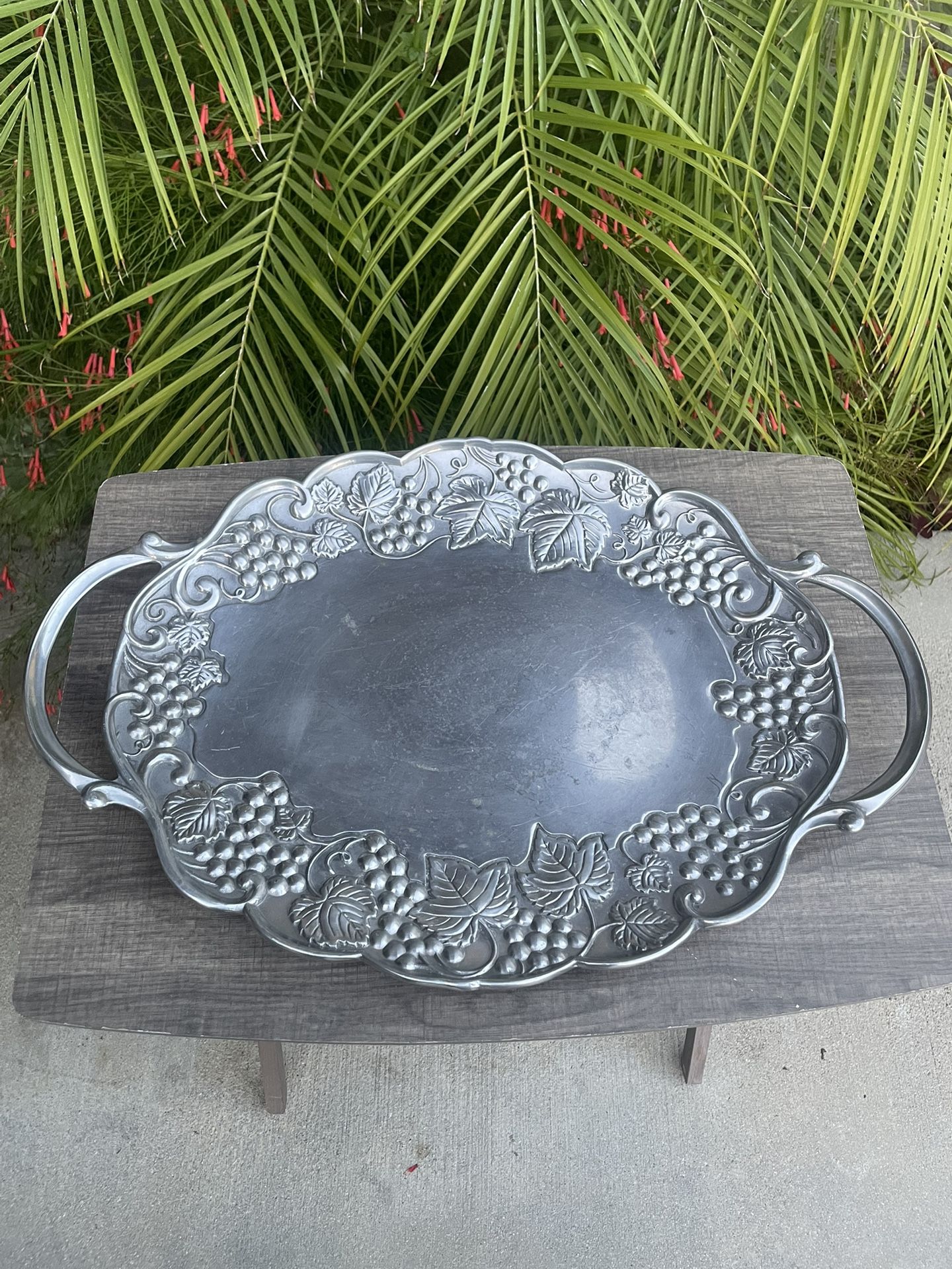 Lenox Grape & Vine Pattern 23 1/2" Pewter Tray Platter With Handles