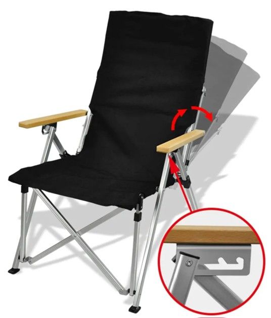 Camping Chair, Ergonomical Design Heavy Duty Folding Chair for Fishing (Black)
