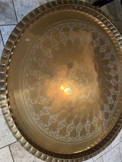 MAKE OFFER Moroccan Heart Table Folding Brass 36in 