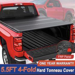 5.5FT 4-Fold Fiberglass Hard Truck Bed Tonneau Cover For 2007-2024 Toyota Tundra
