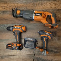 3 pc Ridgid 18v set Drill, Driver, Sawzall, Batt., Charger