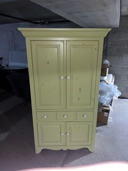 Yellow-Green Painted Wood Armoire/Entertainment Center