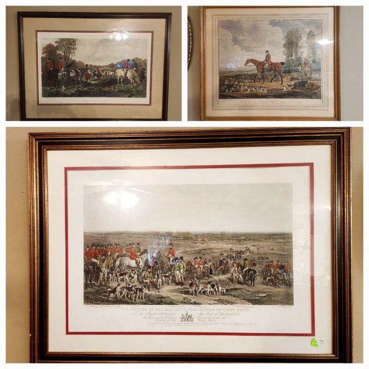 X3 Antique Framed Fox Hunting Lithographs (See all Pics)
