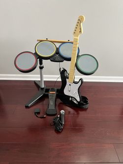 PlayStation 4/3/2 Wireless Rock Band Guitar Drums and Mic TESTED Firm