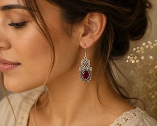 Ruby Red Garnet Sterling Silver Earrings