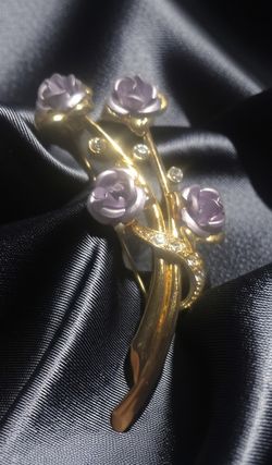 Elegant Broach Purple ish Roses With Rhinestones