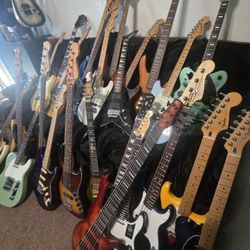 ESTATE SALE Vintage Fender Ibanez Epiphone Gre tsch Jackson USA Japan Mexico Strat Tele Mustang Guitar Bass 4 5 6 String Schecter P Jazz Case Black