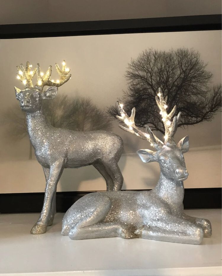 Silver & Gold Glitter Light-Up Reindeer