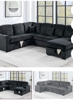 $650. 4Piece Convertible Sectional  Sleeper Sofa ,Chaise Storage ,Sofa Storage & USB Ports