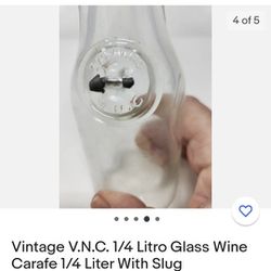 VINTAGE SINCE 1852 CLEAR GLASS MILK BOTTLE CARAFE & 1/4 LITRO VNC GLASS CARAFE

